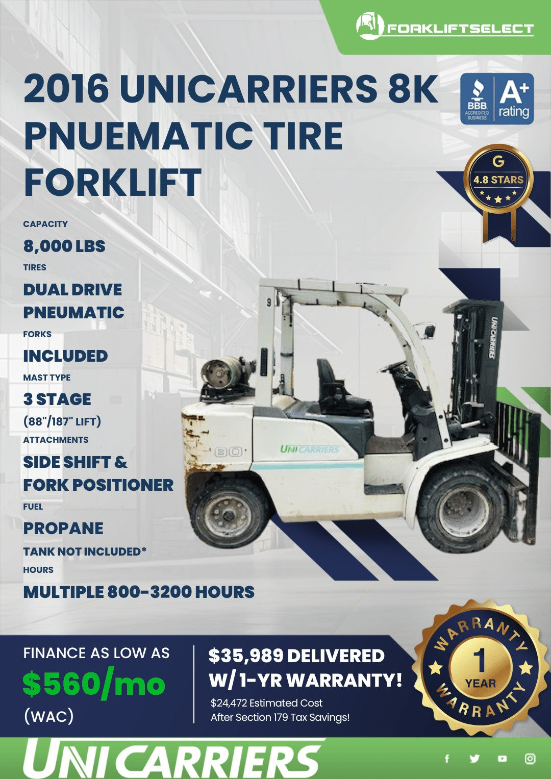 2016 Unicarriers 8K Pneumatic Tire ...