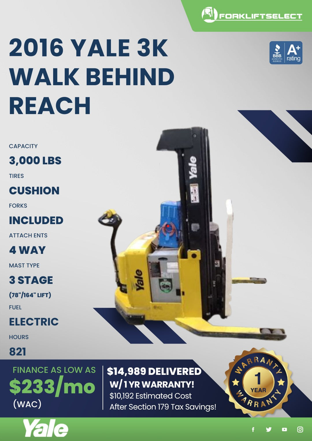 2016 Yale 3K Cushion Walk-Behind Re...