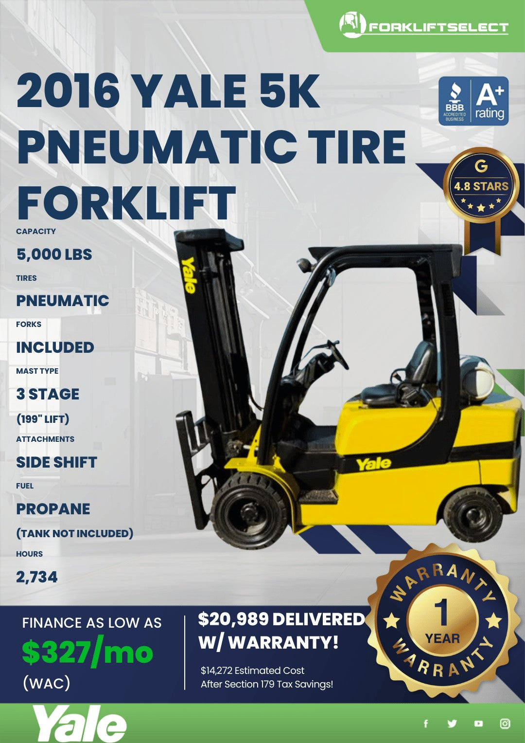 2016.0 Yale 5K Pneumatic Tire Forkl...