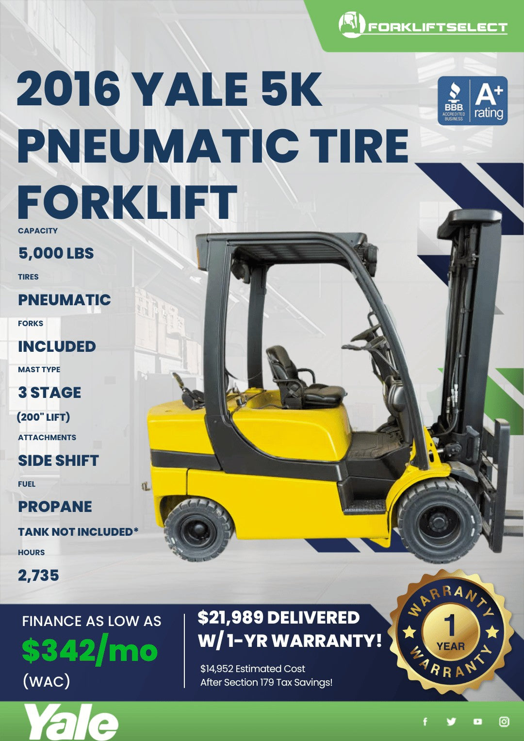 2016.0 Yale 5K Pneumatic Tire Forkl...