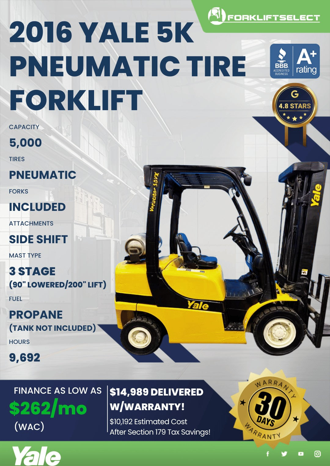 2016 Yale 5K Pneumatic Tire Forklif...