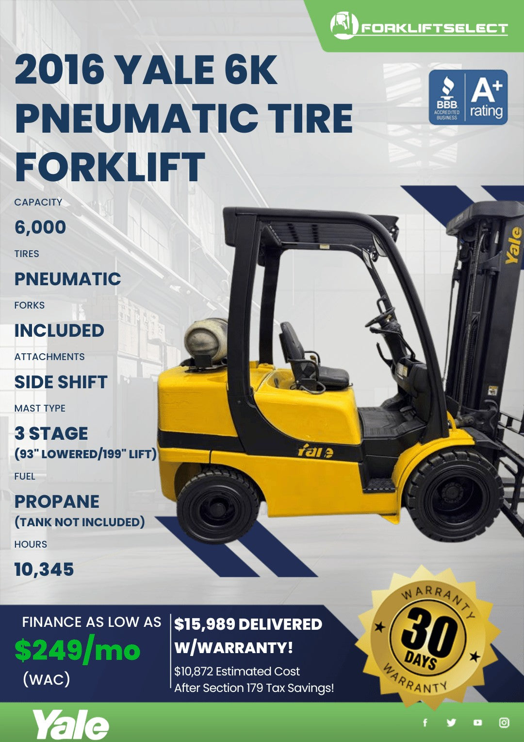 2016.0 Yale 6K Pneumatic Tire Forkl...