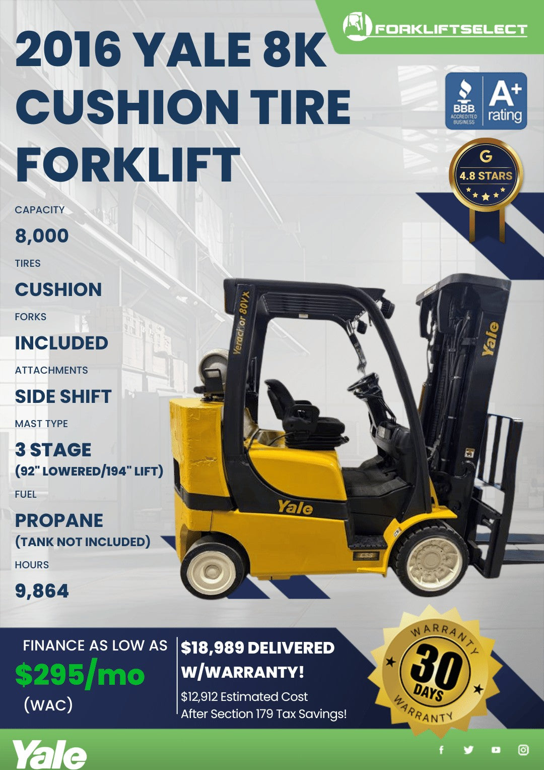2016 Yale 8K Cushion Tire Forklift