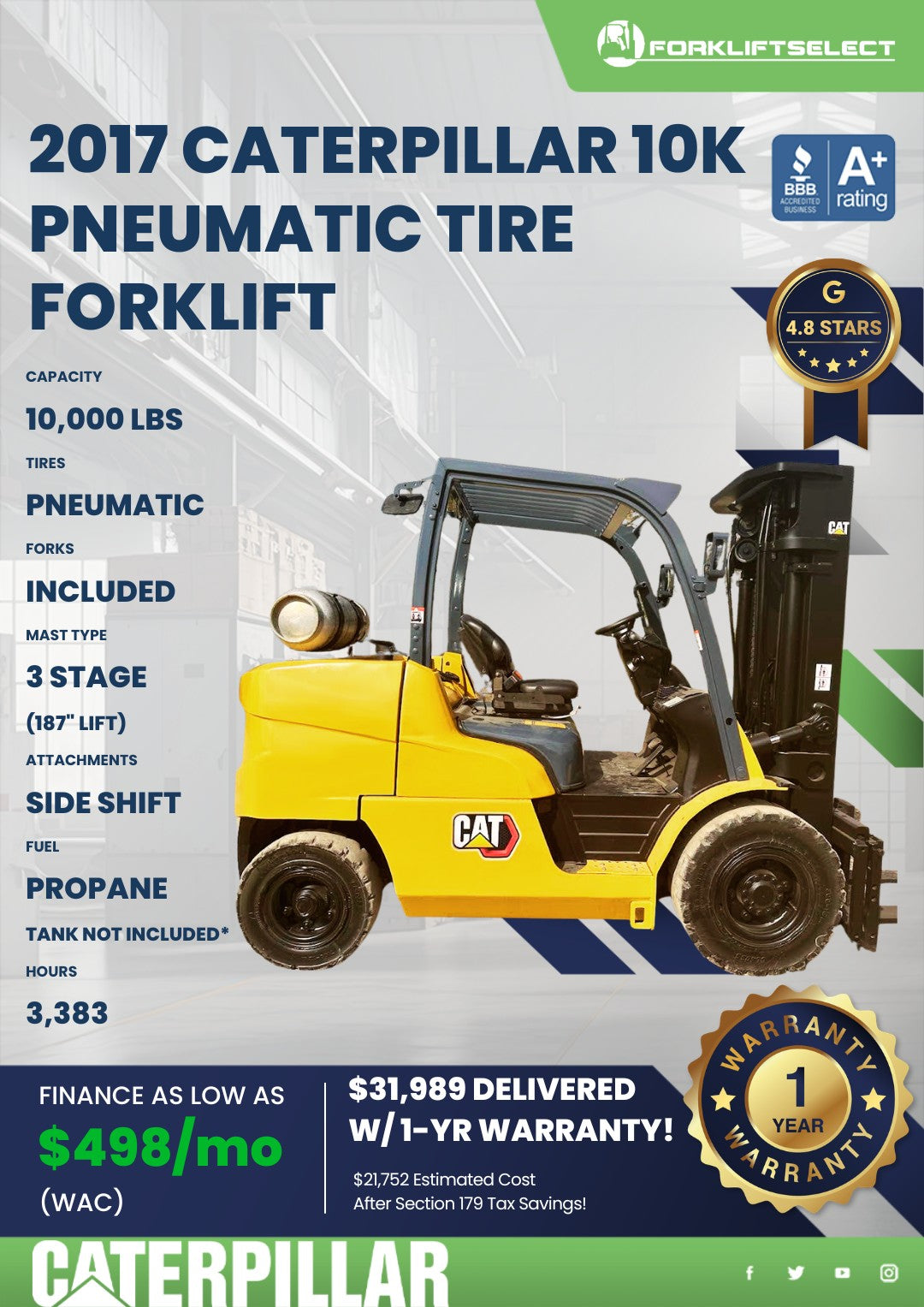 2017 Caterpillar 10K Pneumatic Tire...