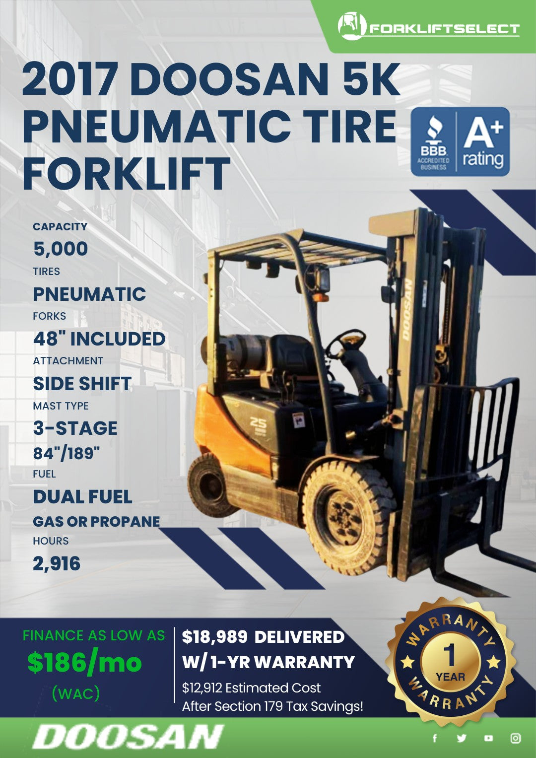 2017.0 Doosan 5K Pneumatic Tire For...