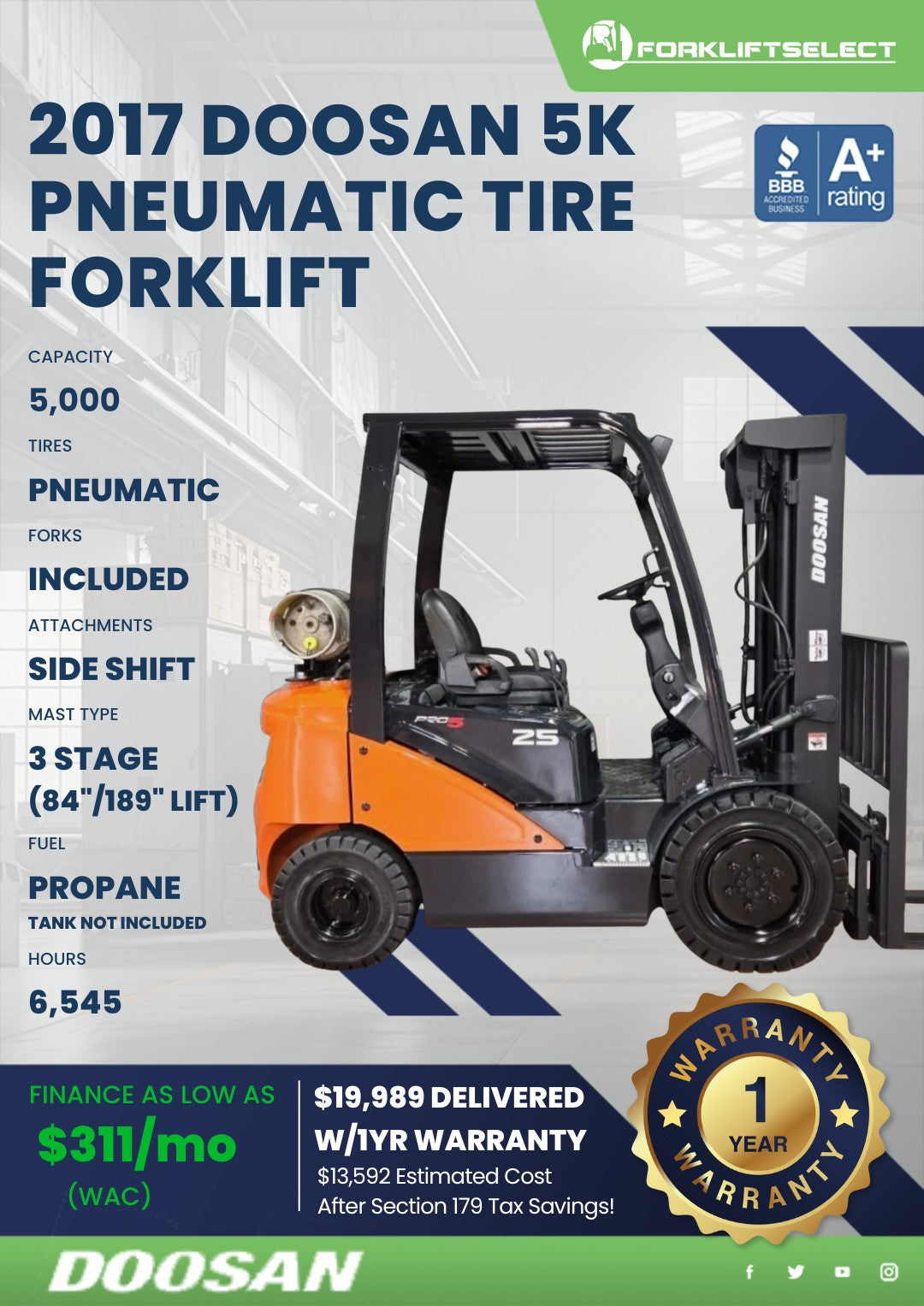 2017.0 Doosan 5K Pneumatic Tire For...