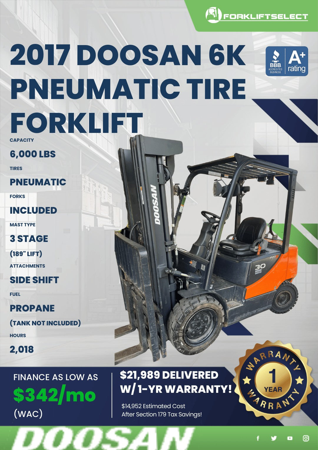 2017.0 Doosan 6K Pneumatic Tire For...