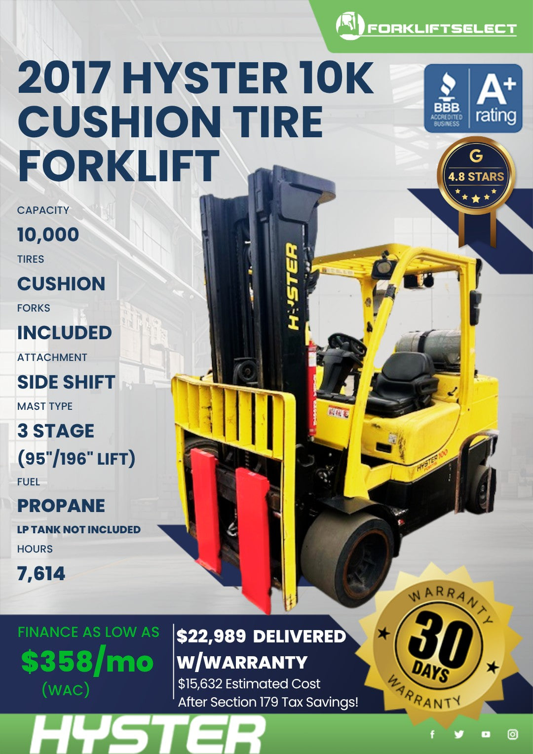 2017.0 Hyster 10K Cushion Tire Fork...