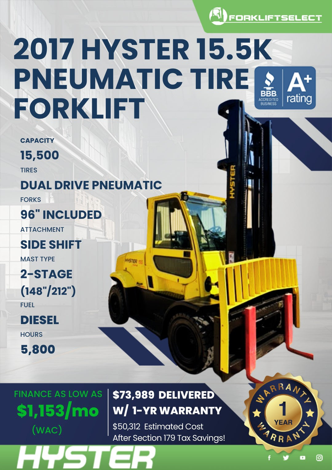 2017.0 Hyster 15.5K Pneumatic Tire ...