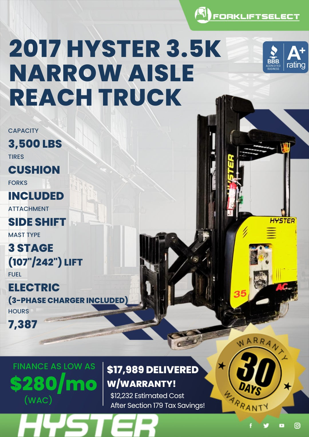 2017.0 Hyster 3.5K Cushion Tire Nar...