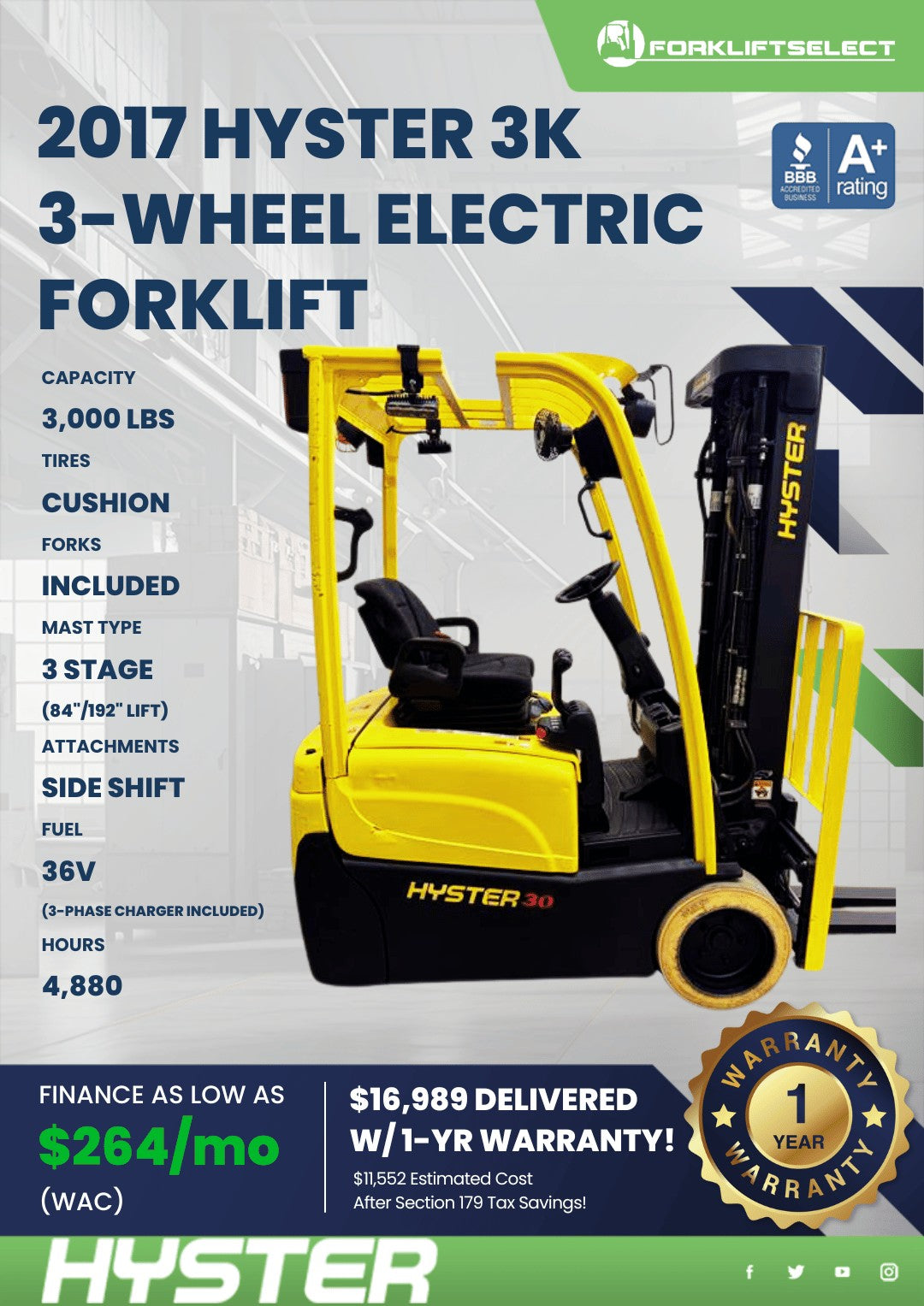 2017.0 Hyster 3K Cushion Tire Elect...