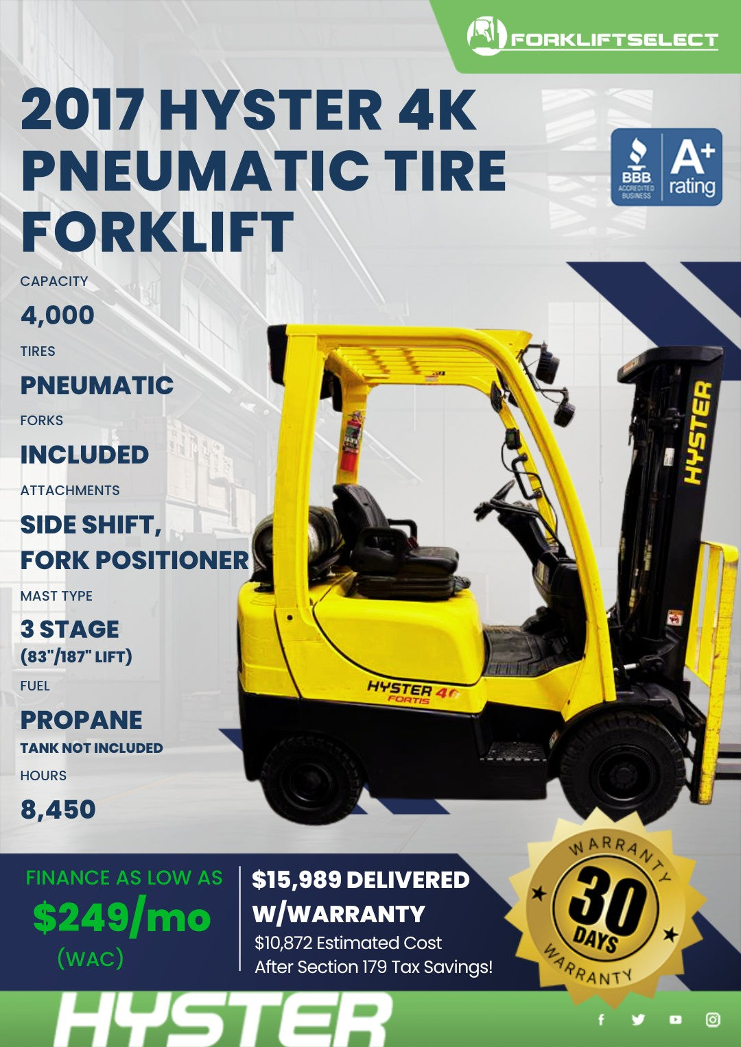 2017 Hyster 4K Pneumatic Tire Forkl...