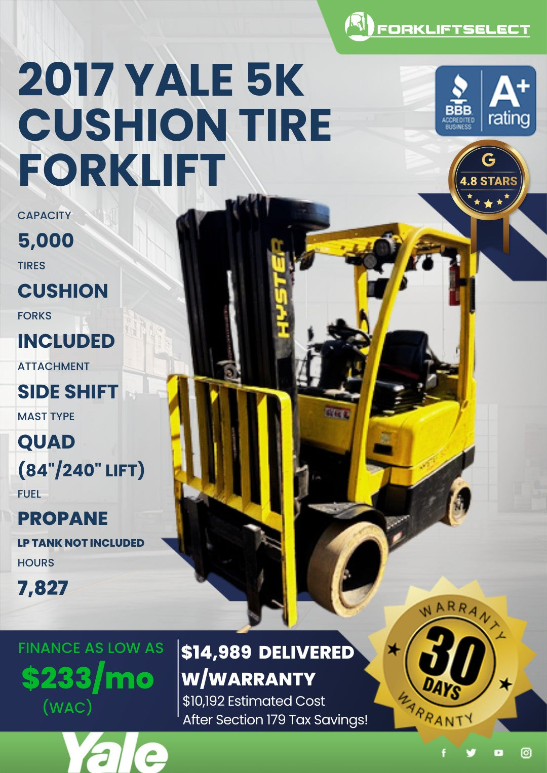 2017.0 Yale 5K Cushion Tire Forklif...