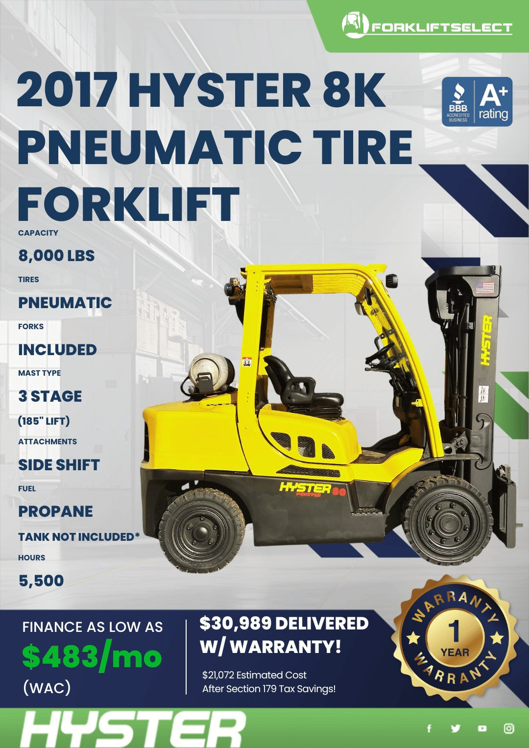 2017.0 Hyster 8K Pneumatic Tire For...