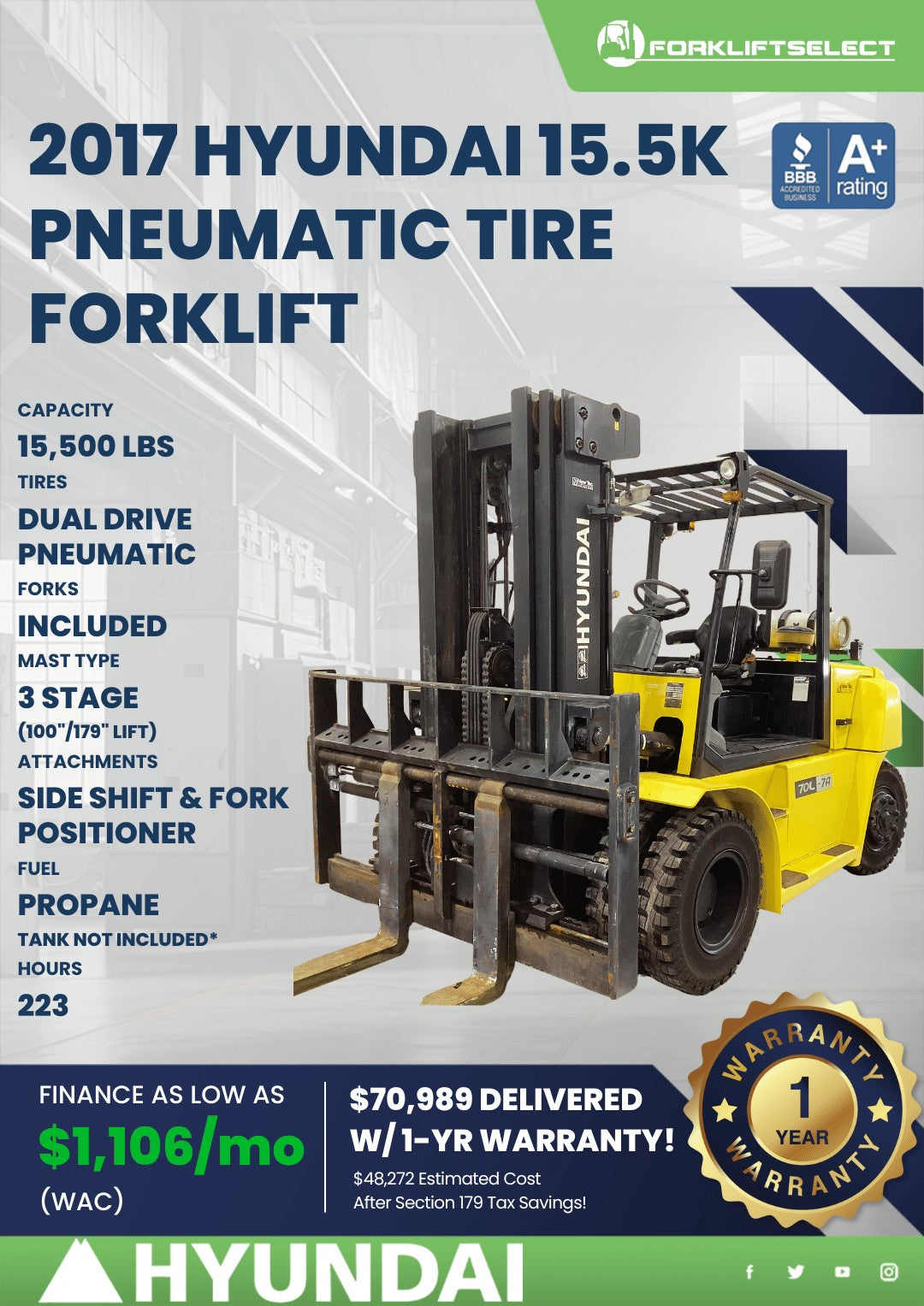 2017.0 Hyundai 15.5K Pneumatic Tire...