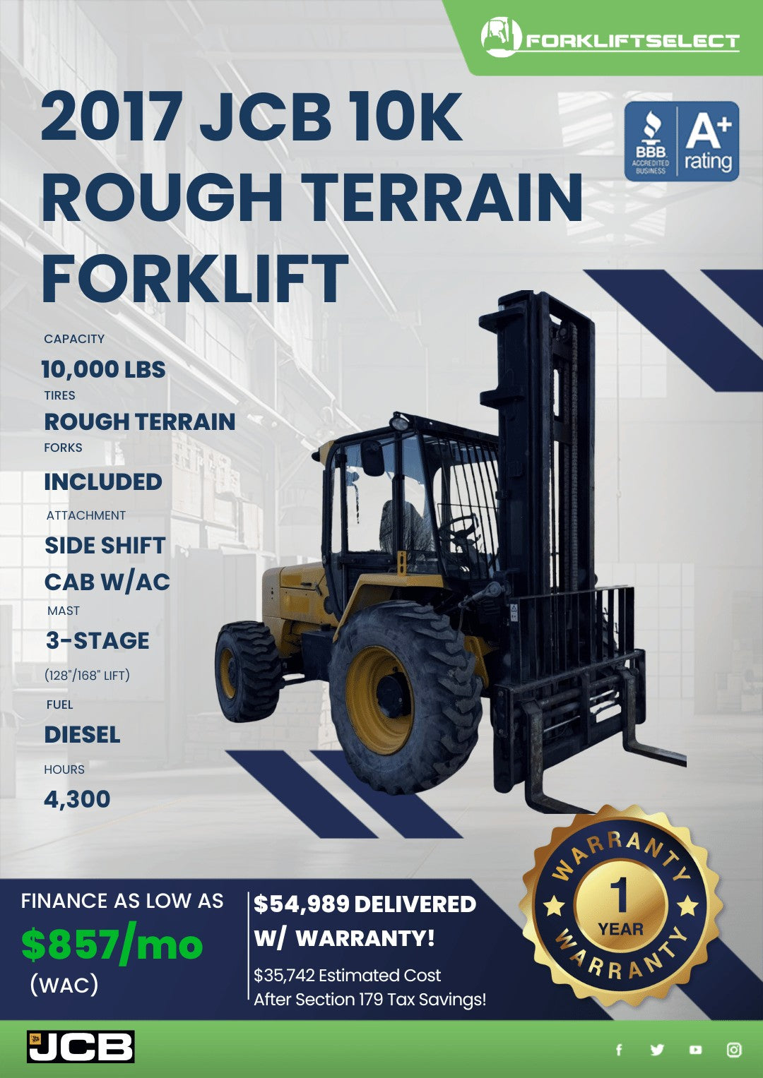 2017.0 JCB 10K Rough Terrain Forklift