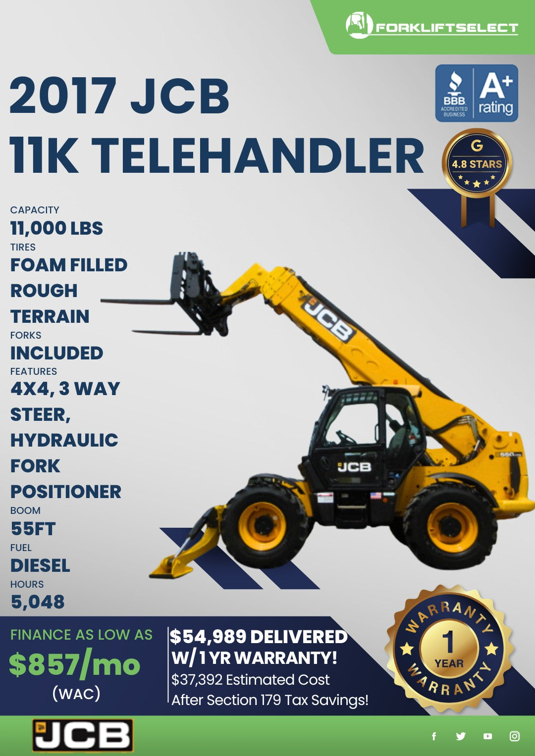 2017 JCB 11K Pneumatic Tire Telehan...