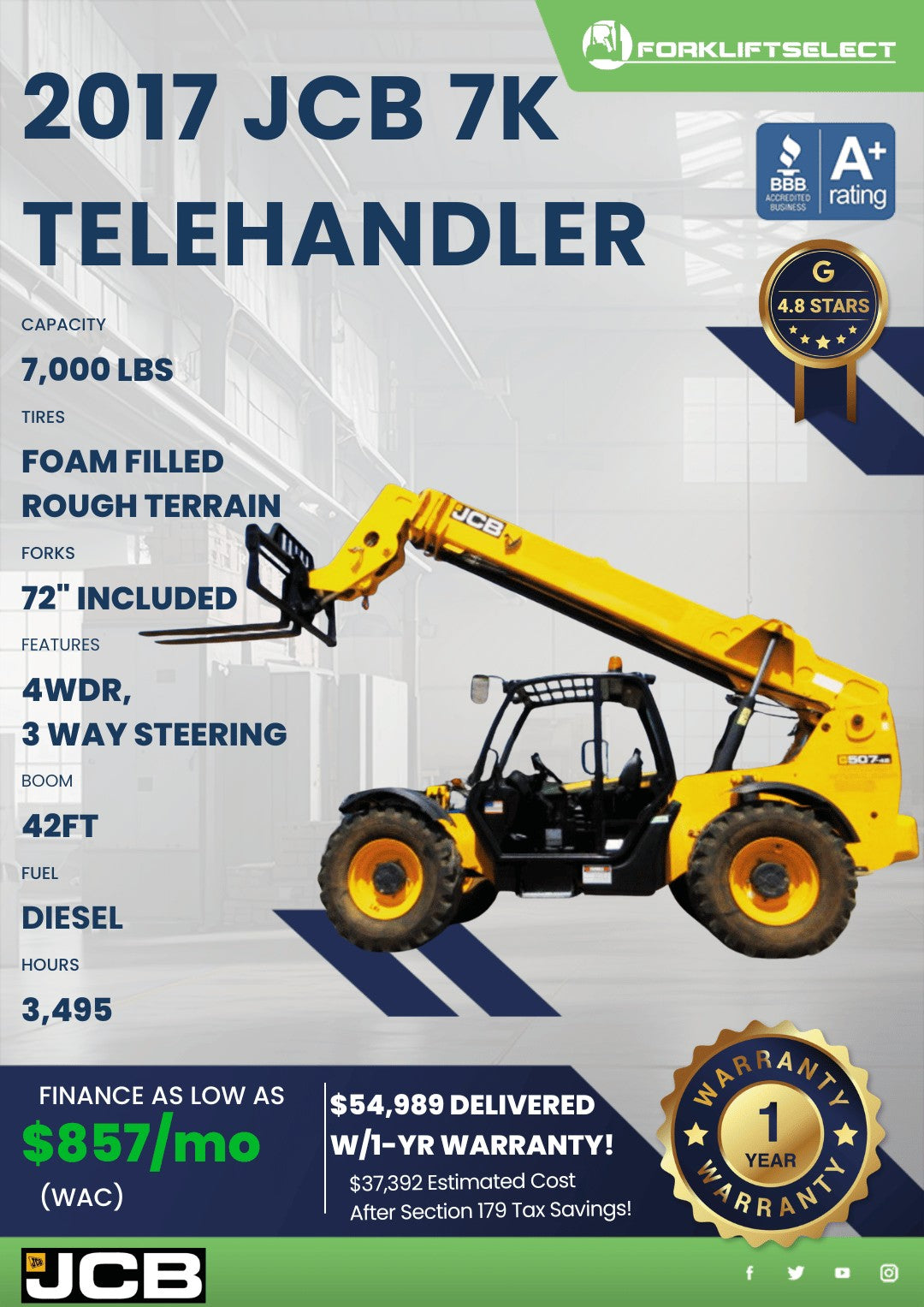 2017 JCB 7K Rough Terrain Telehandl...