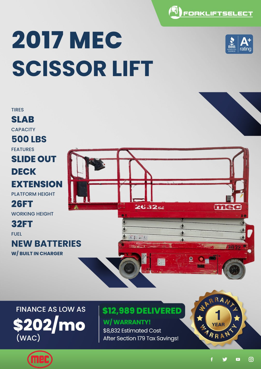 2017.0 MEC 0.5K Slab Scissor Lift