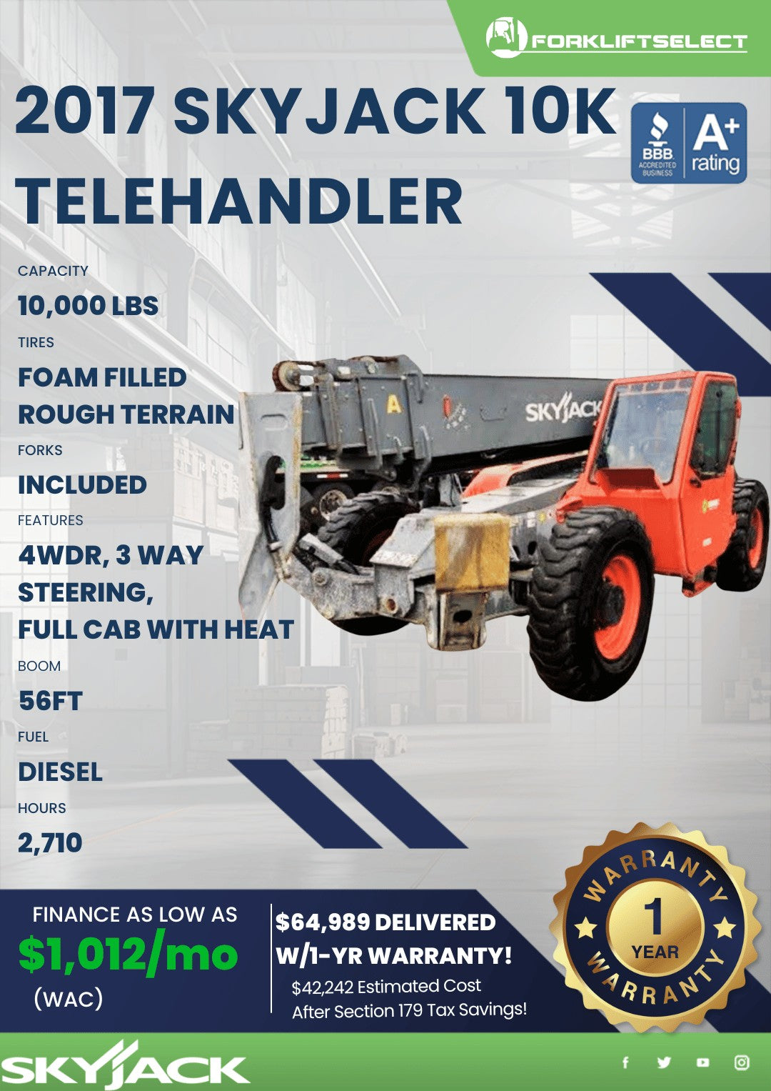 2017 Skyjack 10K Rough Terrain Tele...