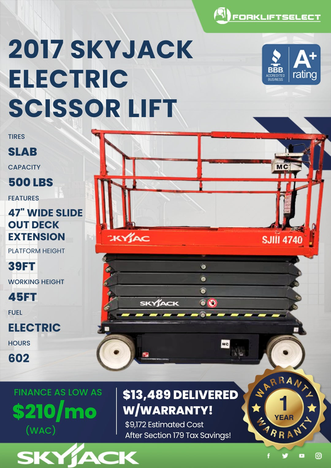 2017 Skyjack Electric Scissor Lift