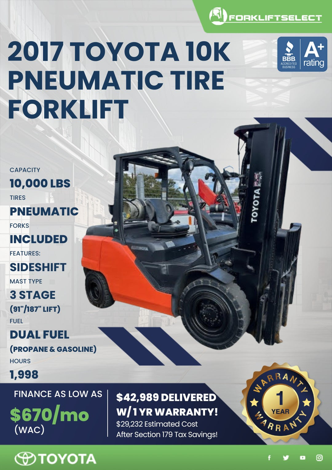 2017.0 Toyota 10K Pneumatic Tire Fo...