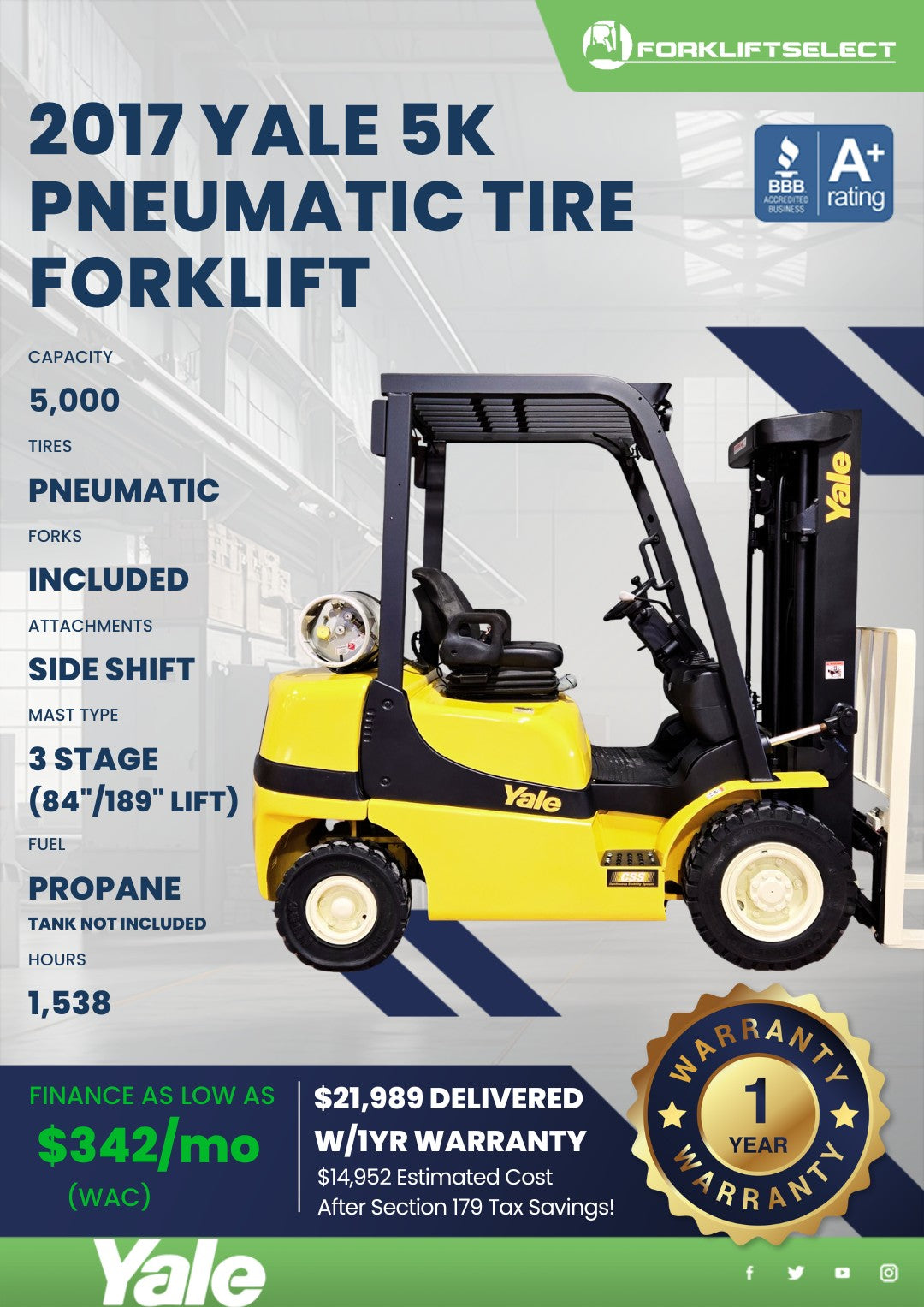 2017.0 Yale 5K Pneumatic Tire Forkl...