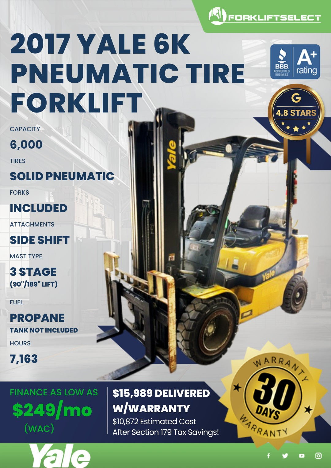 2017 Yale 6K Pneumatic Tire Forklif...