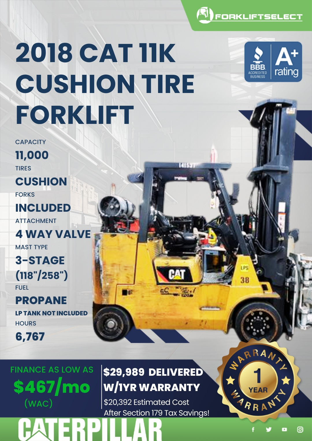 2018.0 Caterpillar 11K Cushion Tire...