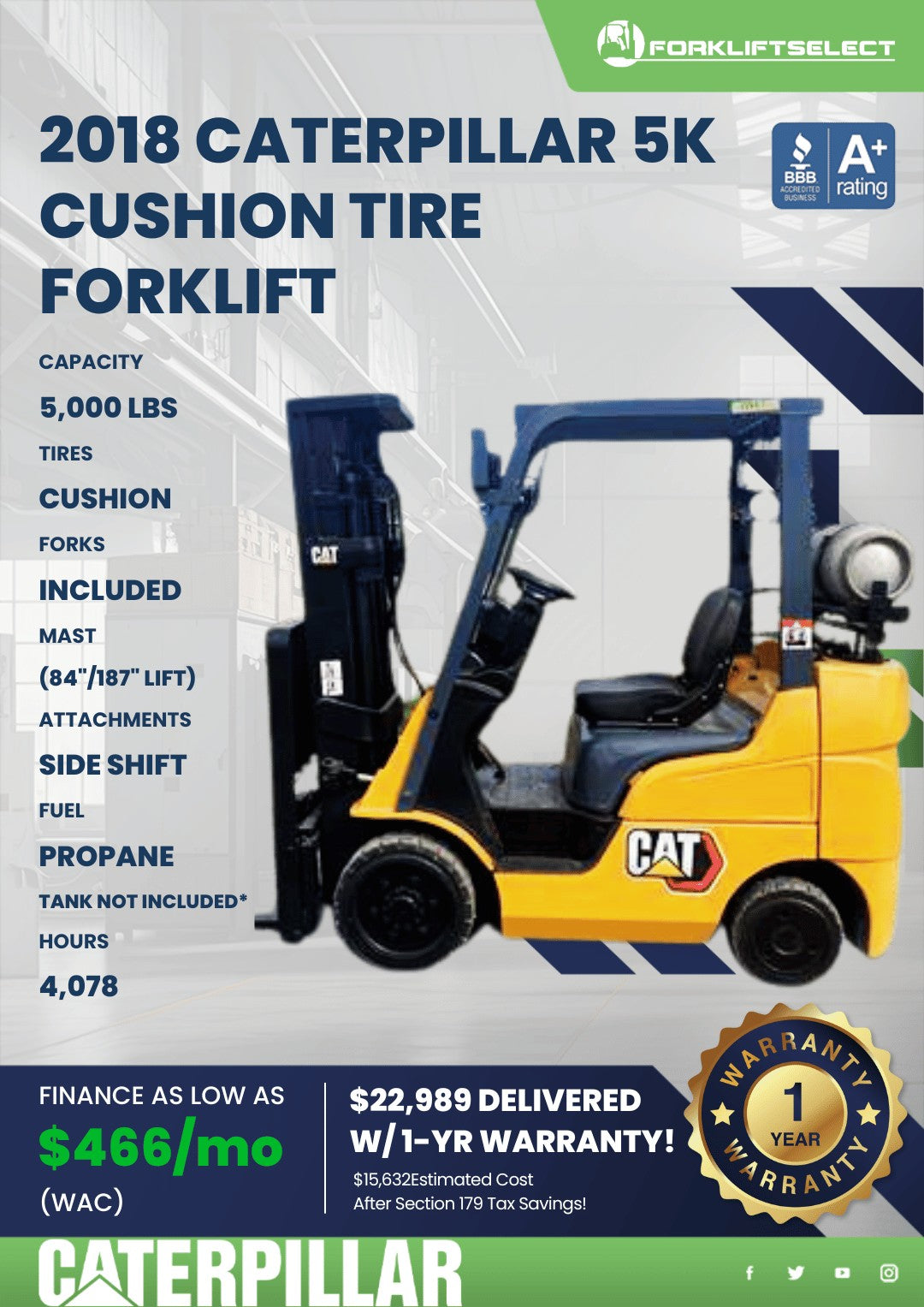 2018 Caterpillar 5K Cushion Tire Fo...