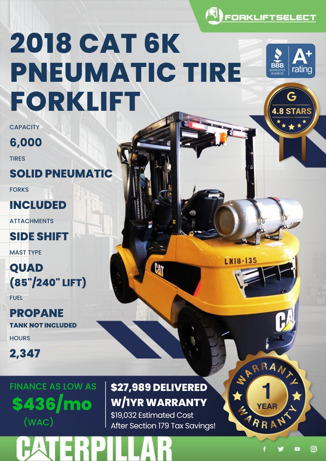 2018 Caterpillar 6K Pneumatic Tire ...
