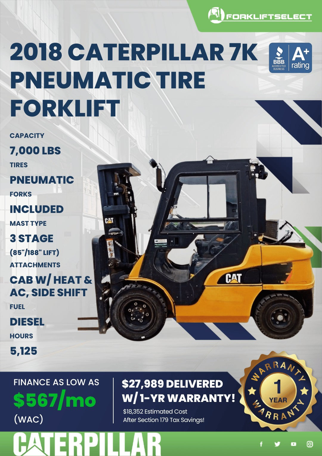 2018 Caterpillar 7K Pneumatic Tire ...