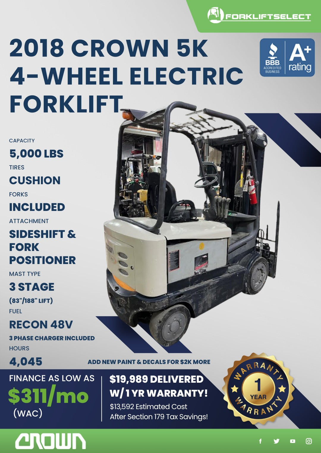 2018 Crown 5K Cushion Tire Electric...