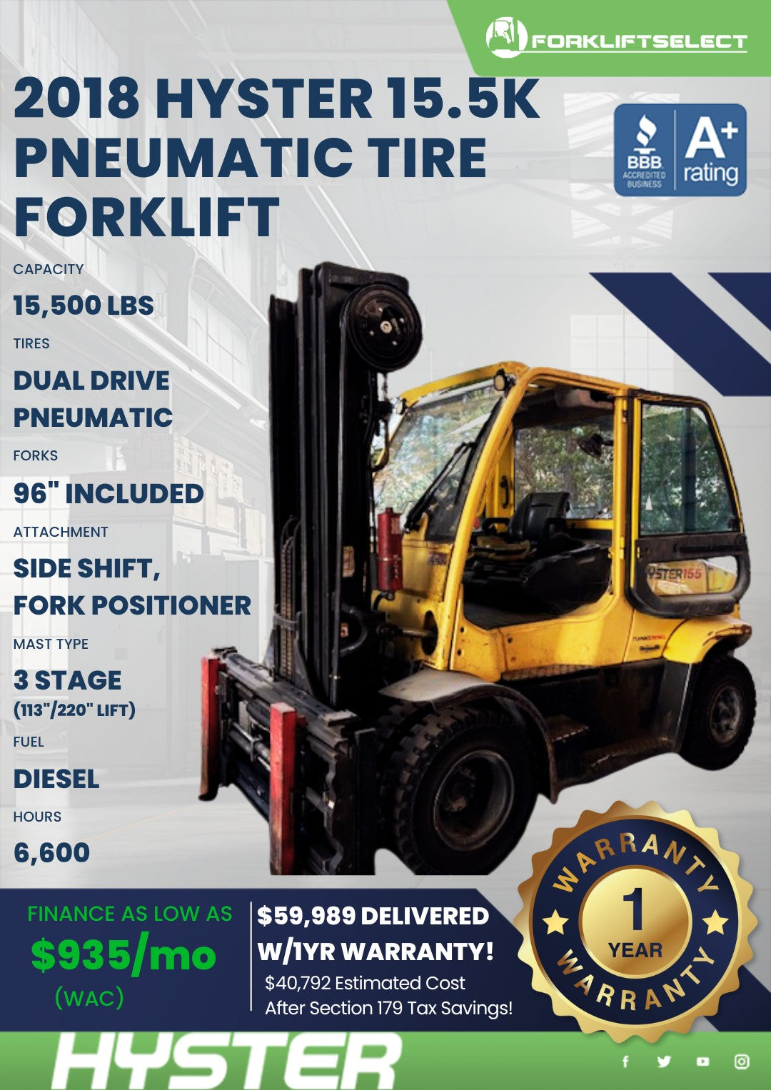 2018.0 Hyster 15.5K Pneumatic Tire ...