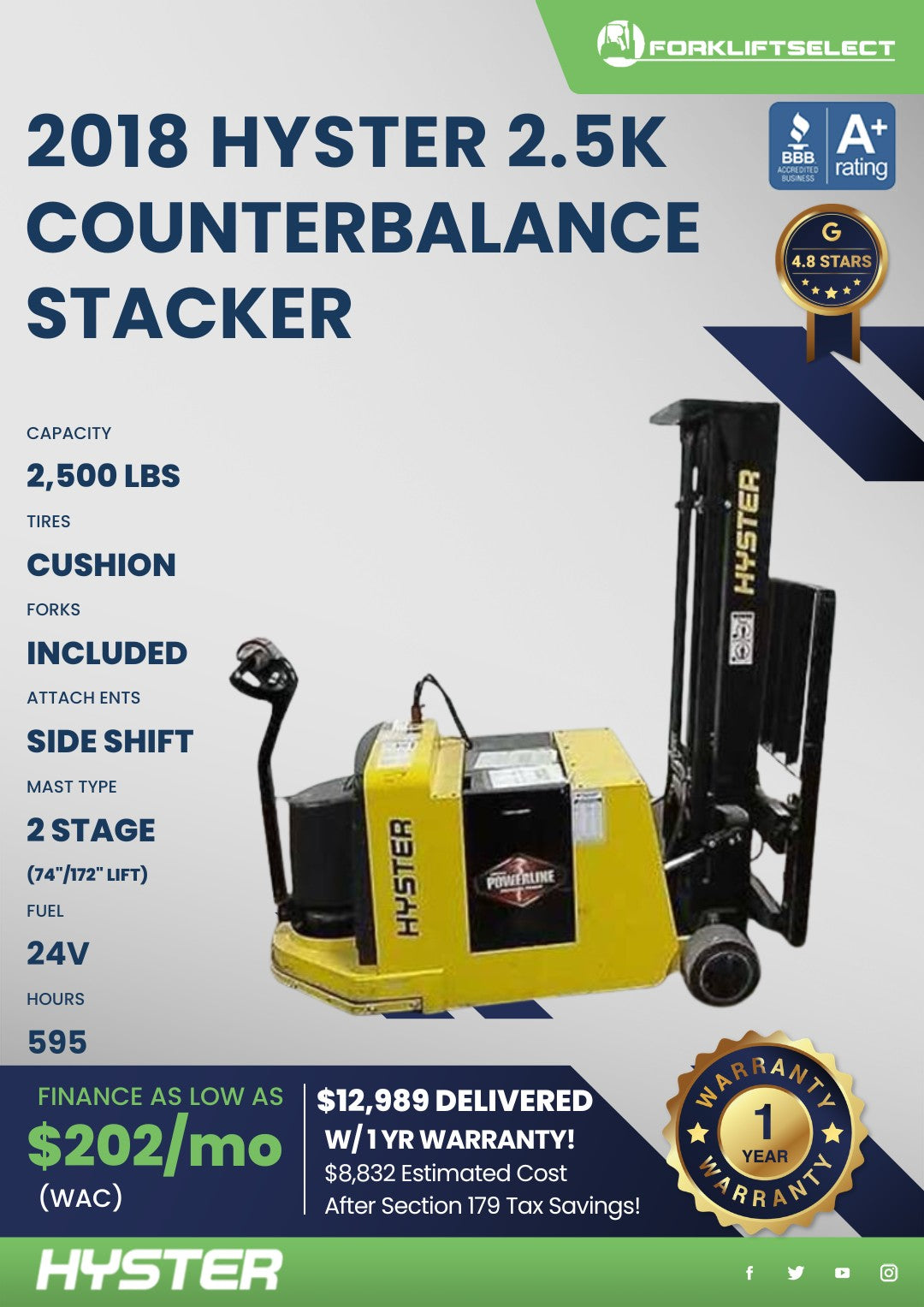 2018.0 Hyster 2.5K Cushion Tire For...