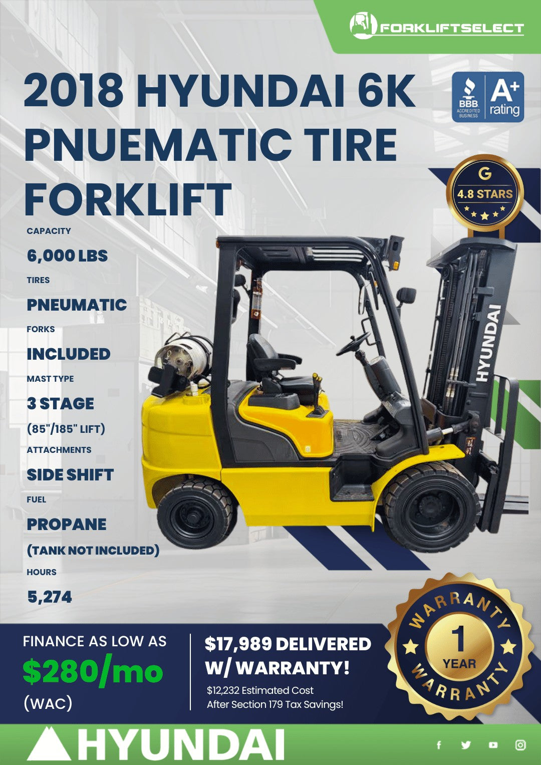 2018.0 Hyundai 6K Pneumatic Tire Fo...