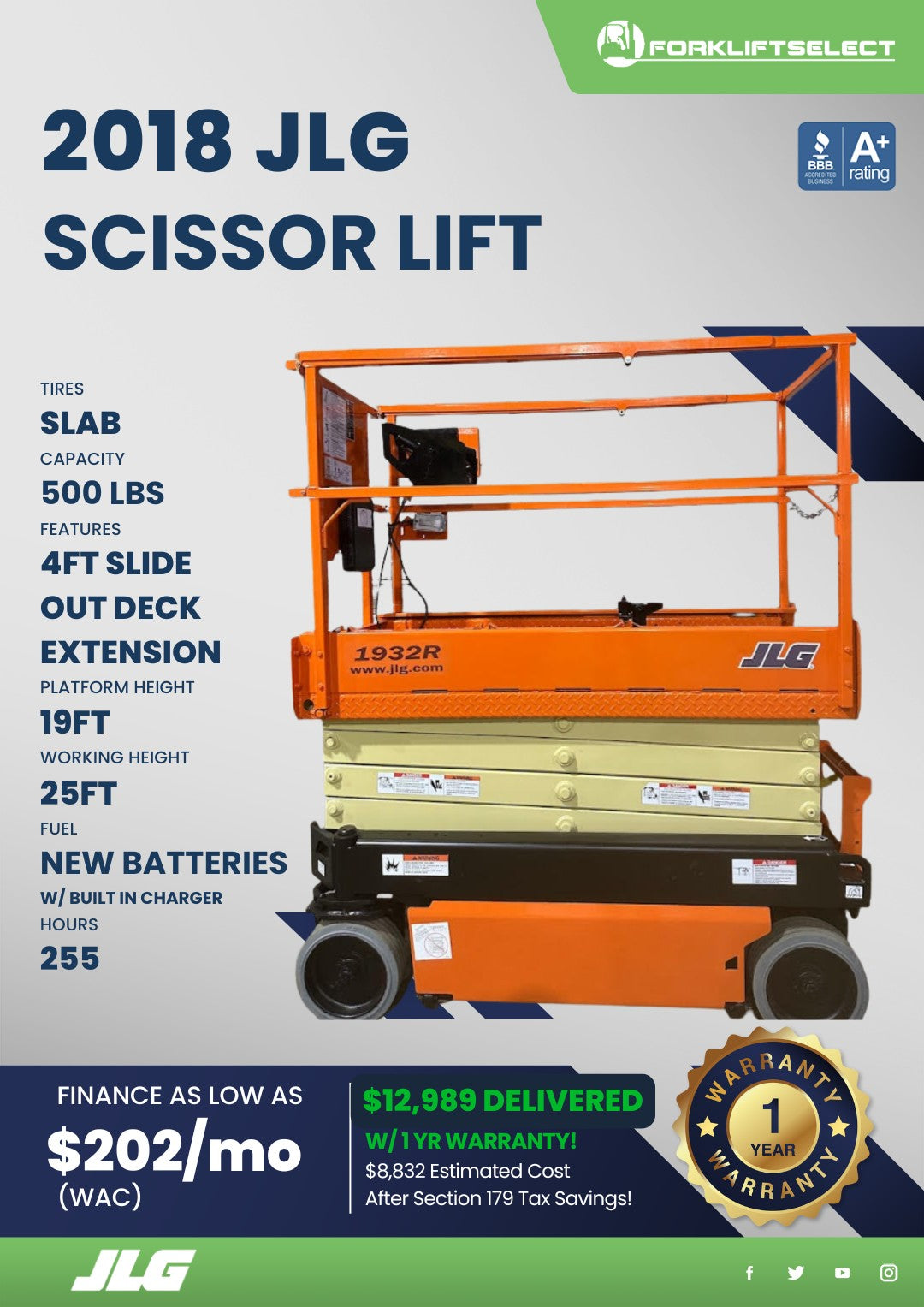 2018.0 JLG 0.5K Slab Scissor Lift