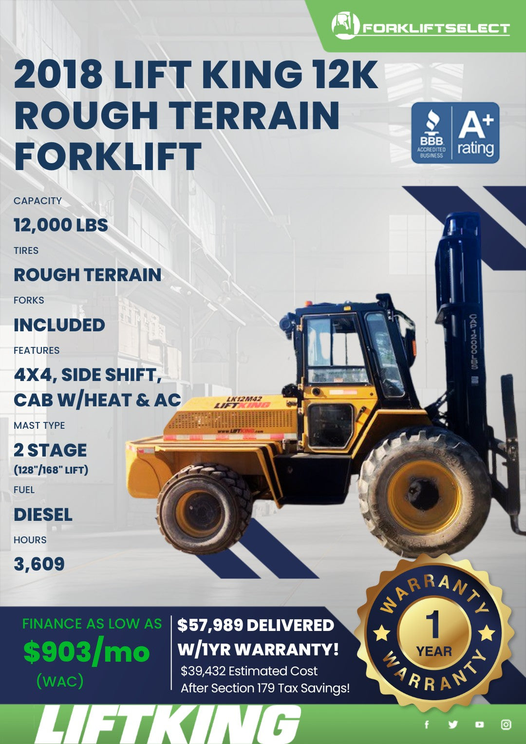 2018 Lift King 12K Rough Terrain Fo...