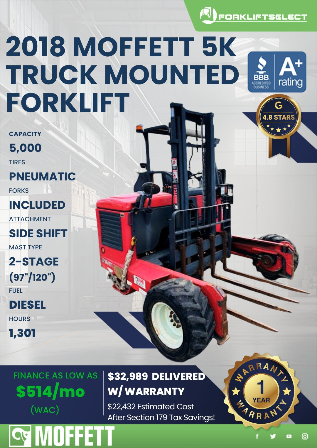 2018 Moffett 5K Pneumatic Tire Truc...