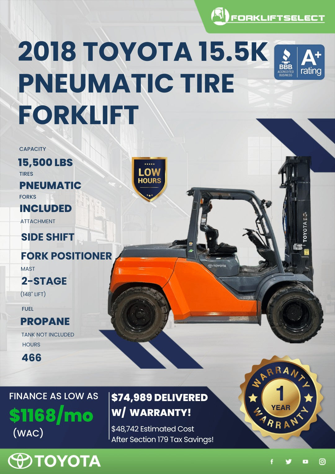 2018.0 Toyota 15K Pneumatic Tire Fo...