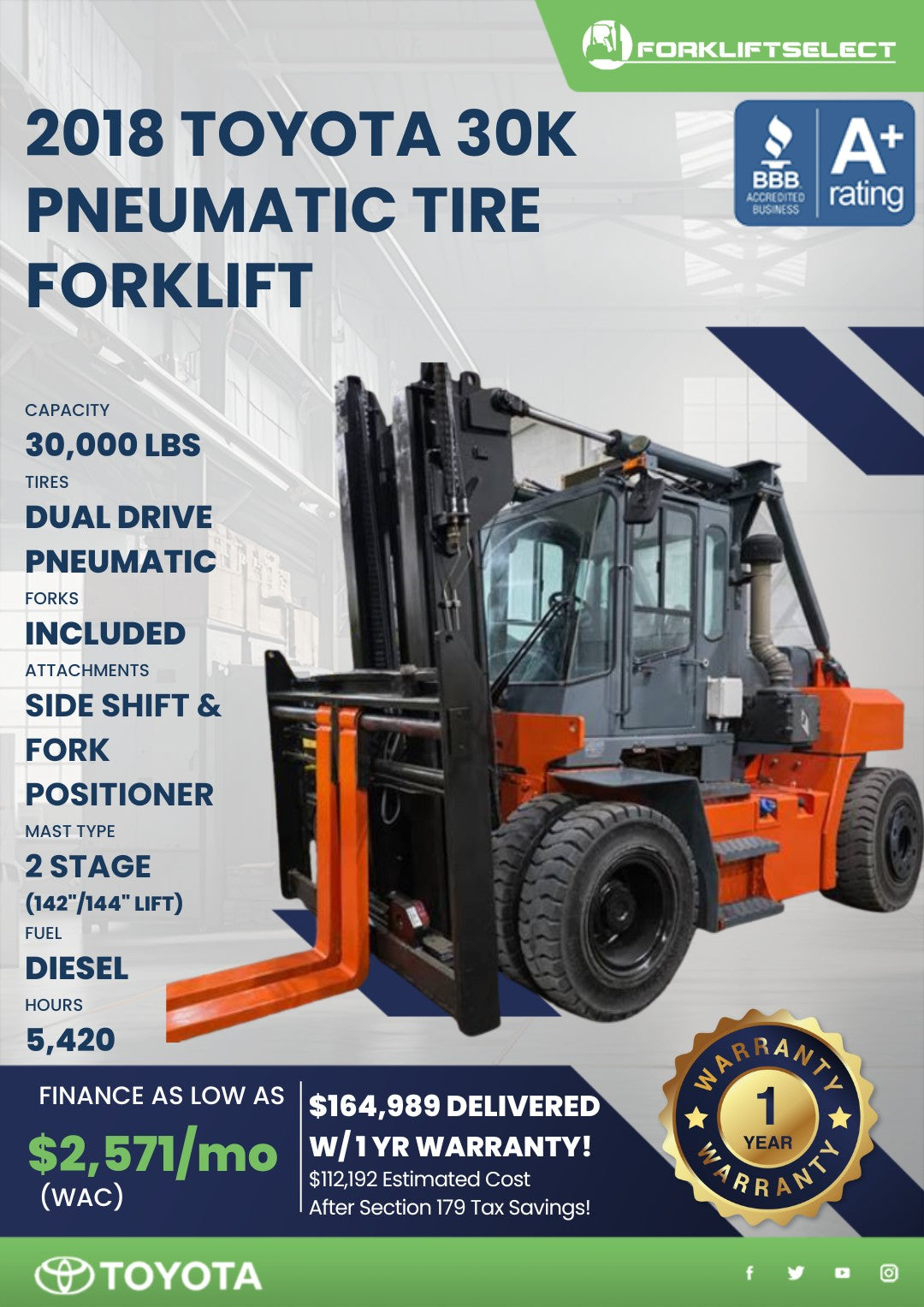2018.0 Toyota 30K Pneumatic Tire Fo...