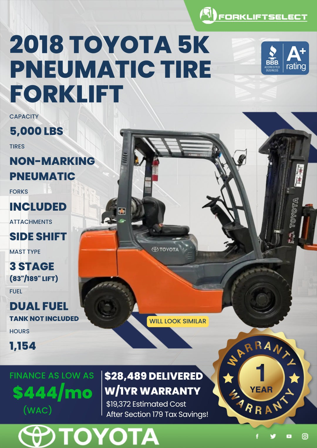 2018.0 Toyota 5K Pneumatic Tire For...