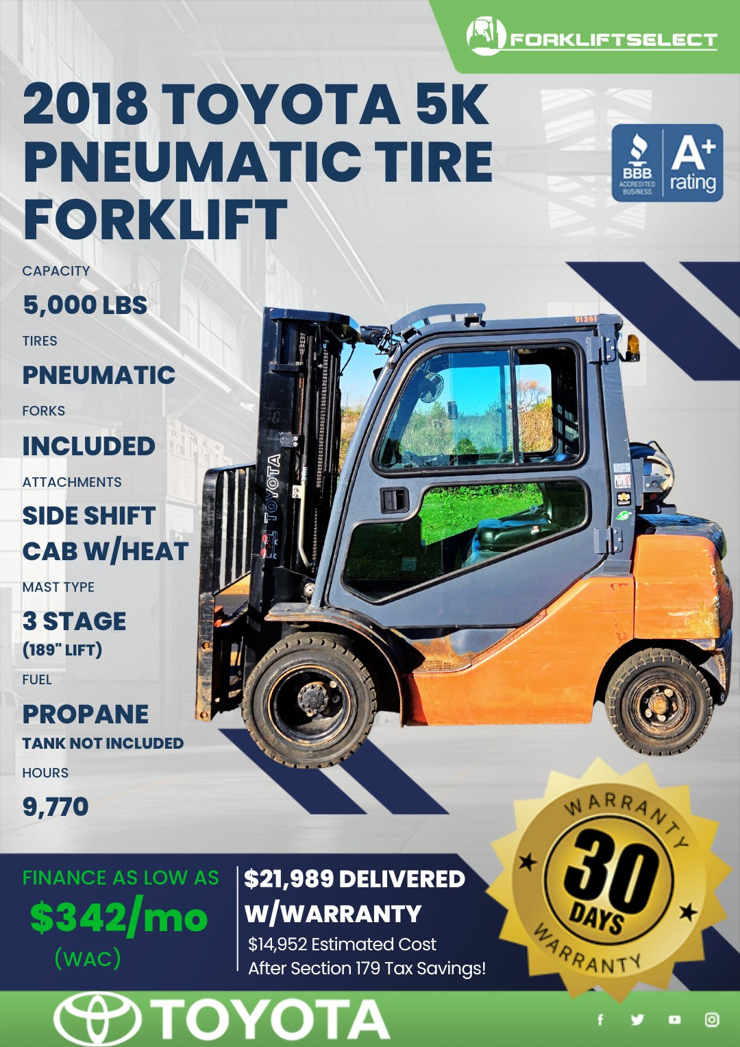 2018 Toyota 5K Pneumatic Tire Forkl...