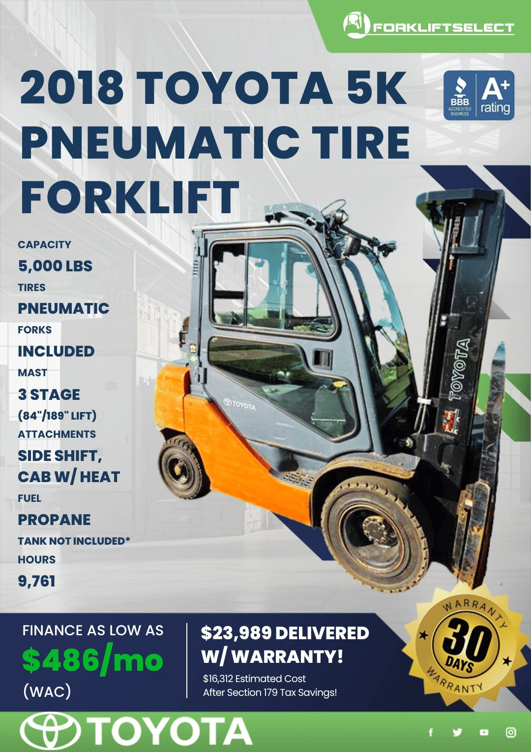 2018 Toyota 5K Pneumatic Tire Forkl...