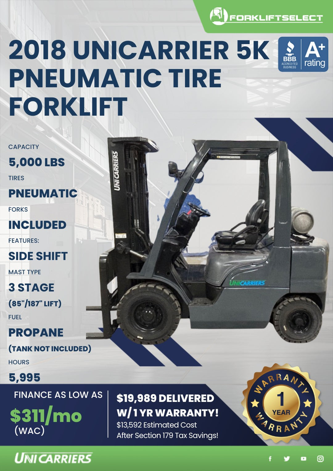 2018.0 UniCarriers 5K Pneumatic Tir...