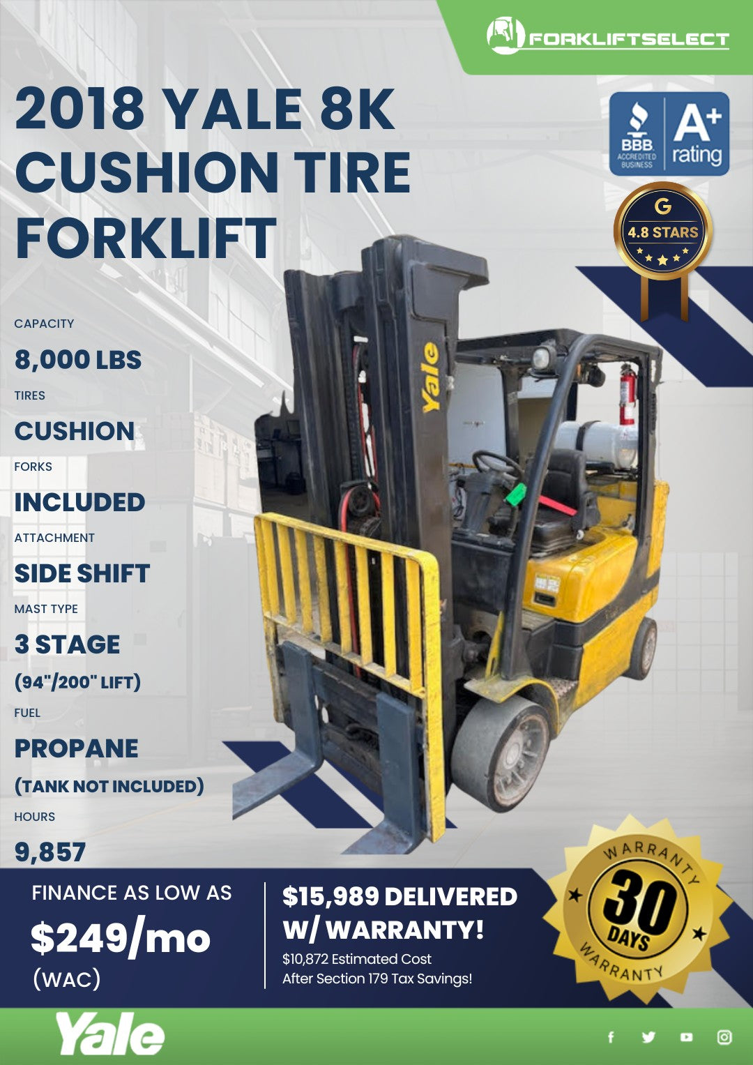 2018.0 Yale 8K Cushion Tire Forklif...