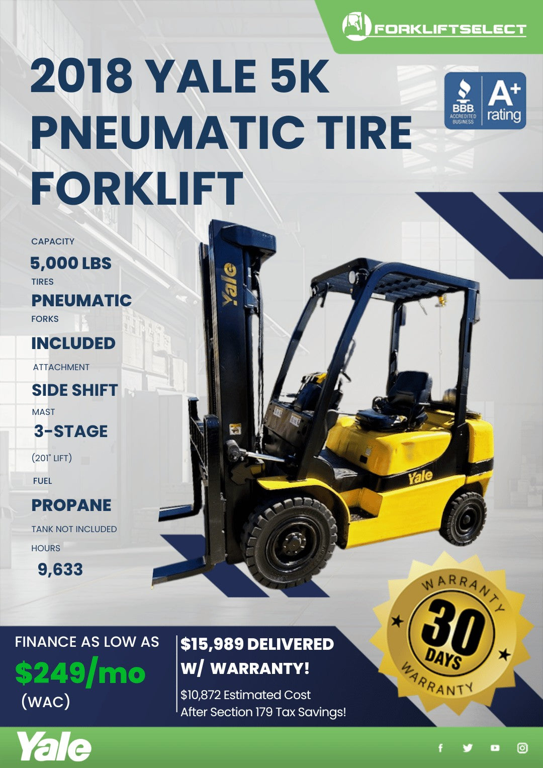 2018 Yale 5K Pneumatic Tire Forklif...