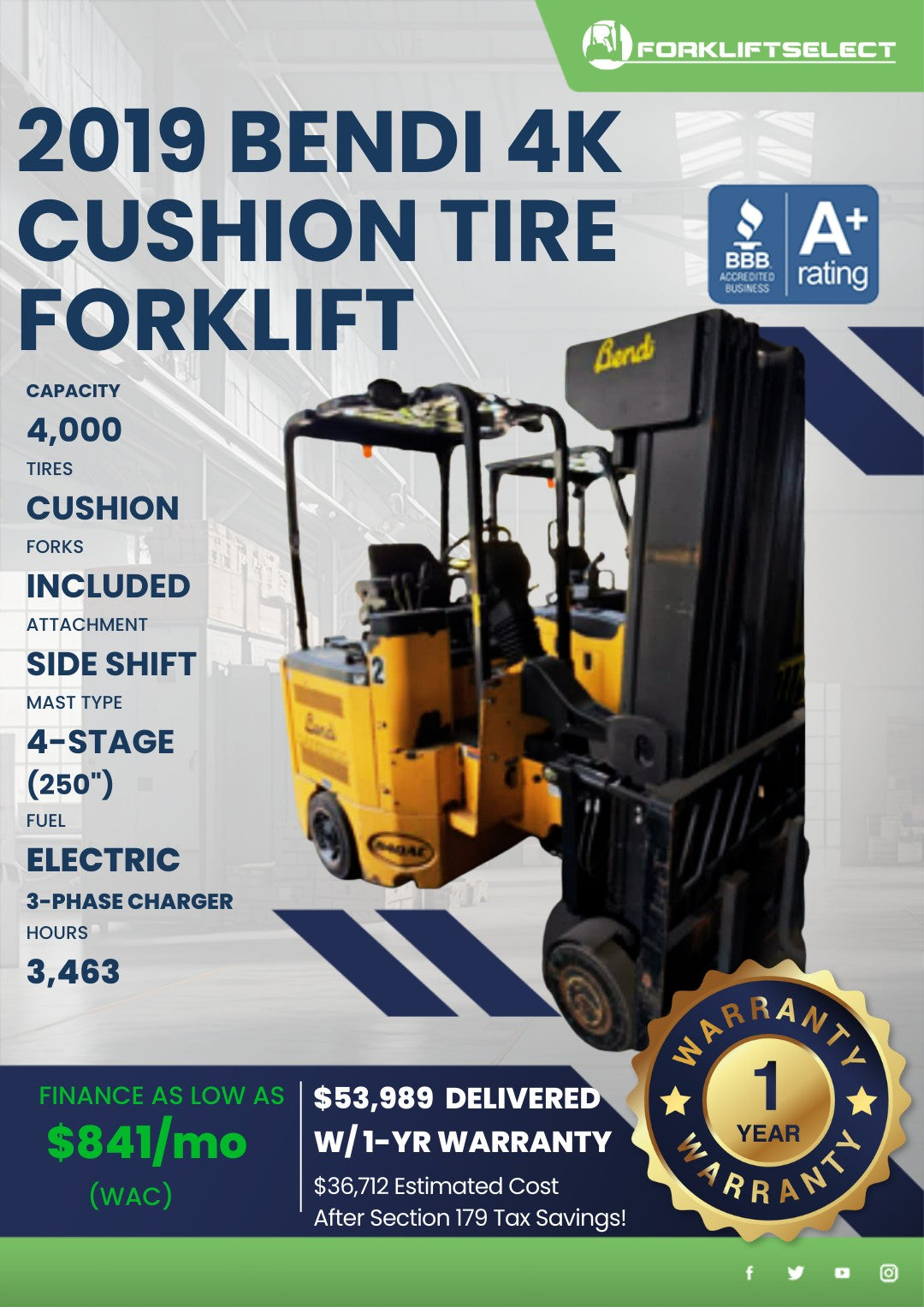 2019.0 Bendi 4K Cushion Tire Forkli...