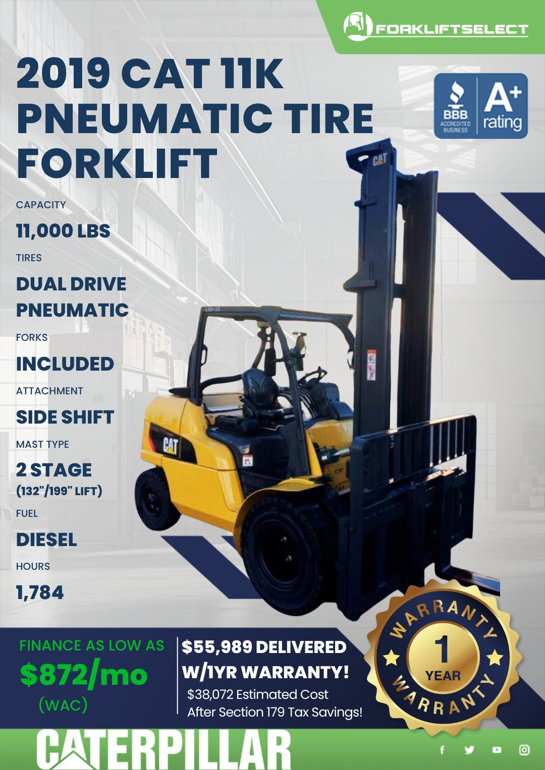 2019 Caterpillar 11K Pneumatic Tire...