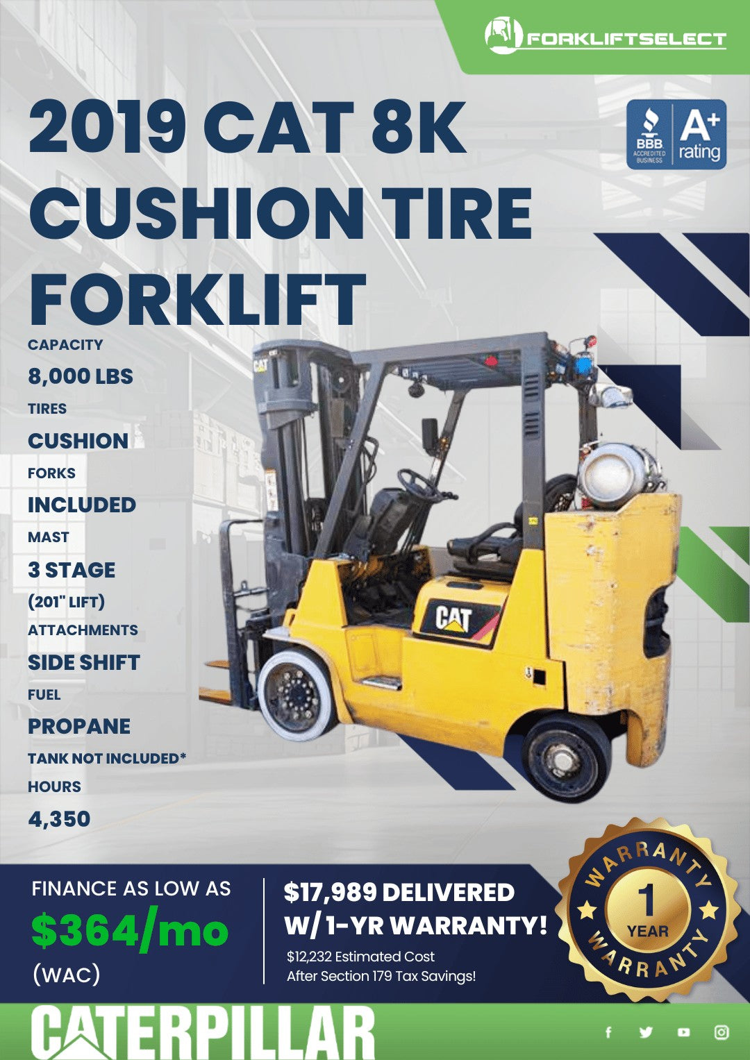 2019 Caterpillar 8K Cushion Tire Fo...